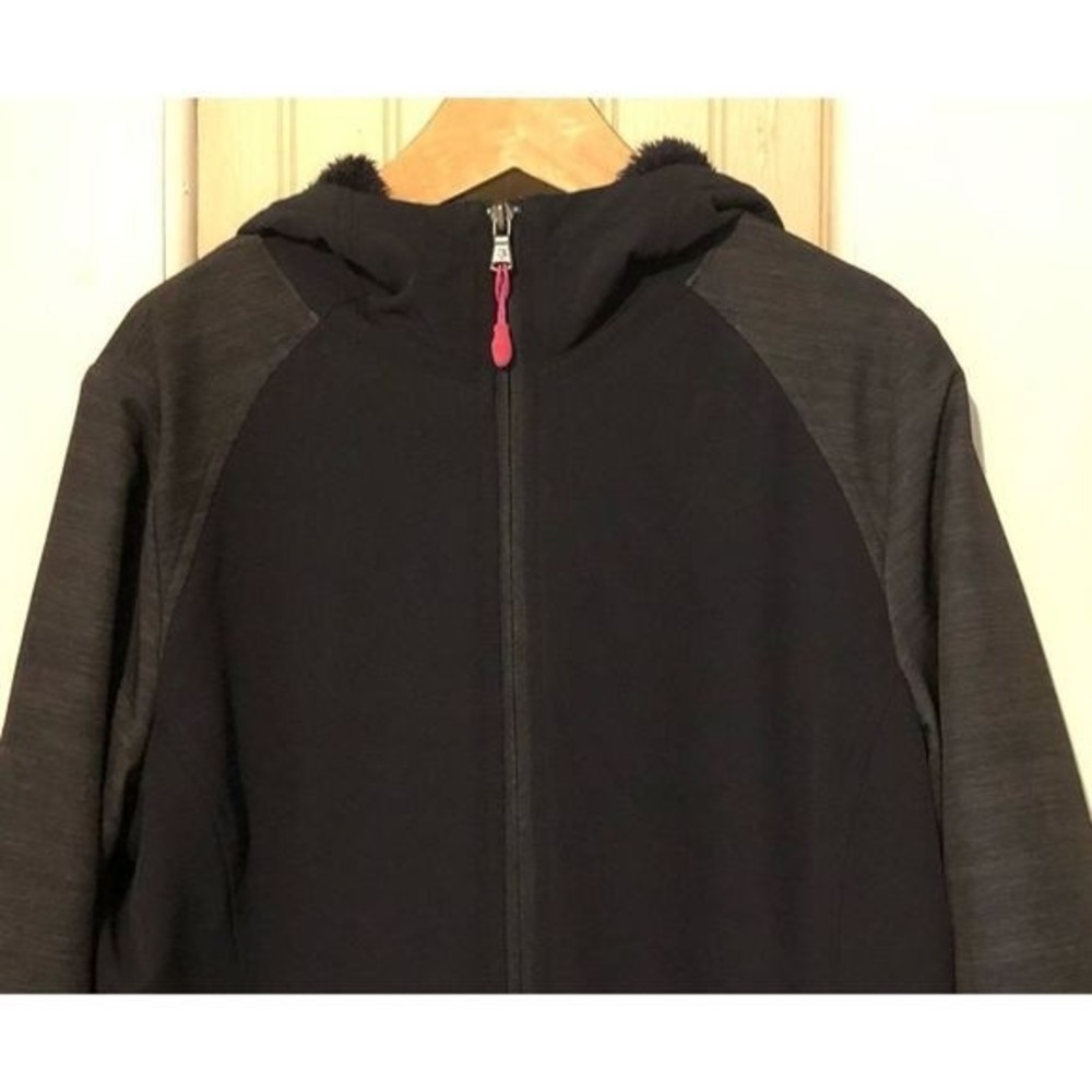 TEK GEAR Warm Tek Fur Lined Zip Up Casual Jacket Black & Gray Pink Details M EUC - Picture 3 of 8